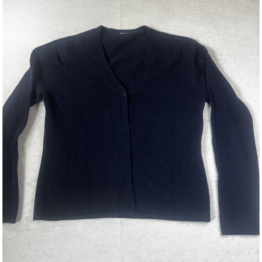 Vintage Valerie Stevens Navy V Neck Cashmere Button Up Cardigan‎ Size M